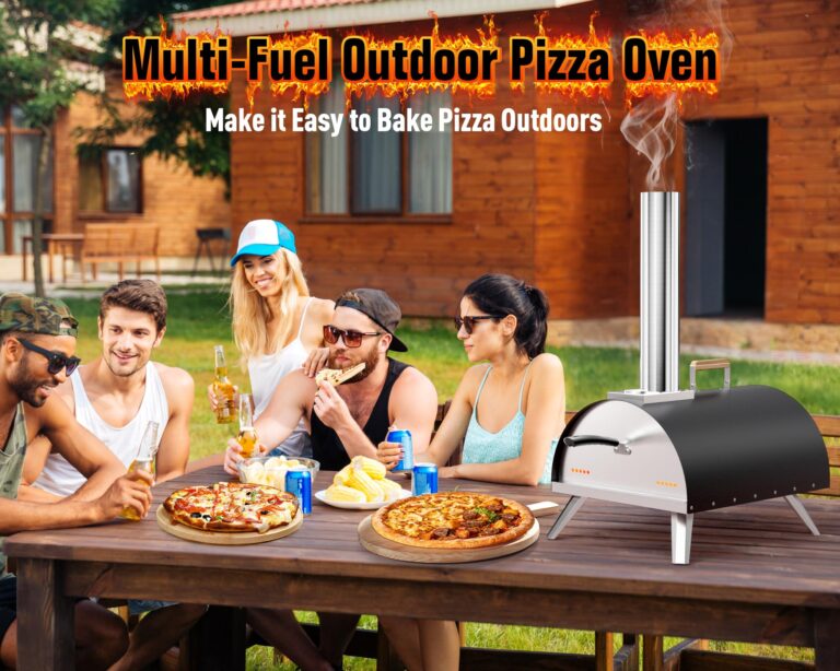 Multi-Fuel Pizza Oven Outdoor, 12" Portable Wood and Gas Fired Pizza Oven with Thermometer,Gas Hose & Pizza Stone,Heats up to 1000°F,Stainless Steel Pizza Oven for Backyard or Camping (Black) - Image 4