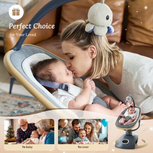 VaVaSoo Electric Baby Swing Newborn for Infants with 5 Speeds, Multi Motion 3D Baby Rocker for Girl Boy Swingset Indoor with 13 Melodies & Wireless Music, Remote Control, Dark Gray - Image 2