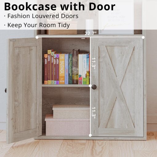 IRONCK Industrial Bookshelves and Bookcases with Doors 11.8 in Depth Floor Standing 5 Shelf Display Storage Shelves Bookcase Home Decor Furniture for Home, Office, Living Room, Bedroom - Image 4