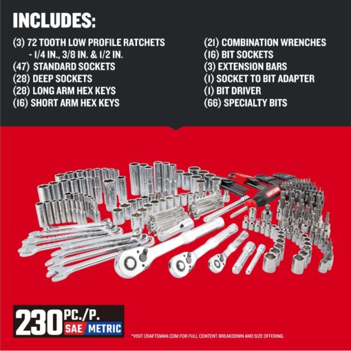 Craftsman VERSASTACK Mechanics Tool Set, 1/4 in, 3/8 in, and 1/2 in Drive, 230 Piece (CMMT45306) - Image 7