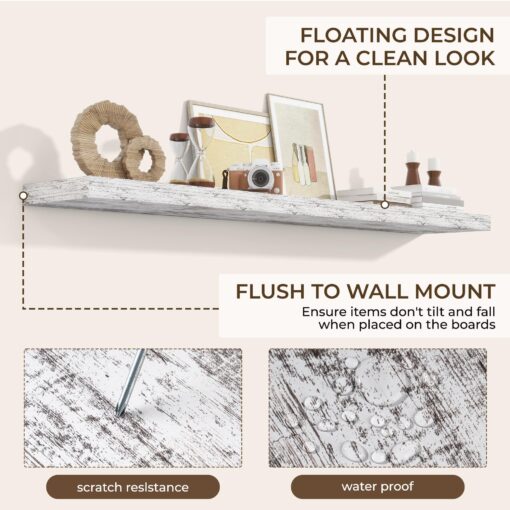 RICHFOCUS 72Inch Floating Shelves for Wall 2 Pack Shelves for Bedroom|Kitchen|Bathroom Wall Mounted Rustic Wood Floating Shelf with Invisible Brackets for Books|Storage|Decor, Rustic - Image 3