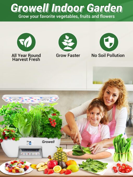 Hydroponics Growing System Kit, 17 Pods Herb Garden with 102 28W Full-Spectrum Grow Lights & 2 Fans, Indoor Garden with Water Pump, 10L Water Tank, Auto Timer, Height Adjustable (White & Grey) - Image 2