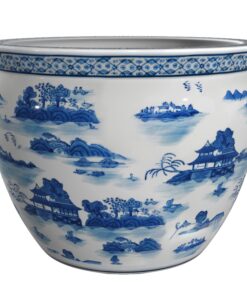 Red Lantern 14" Landscape Blue & White Porcelain Fishbowl Planter or Cachepot for Indoor/Outdoor Use in Garden Entryway Living Room Boho Eclectic Modern Contemporary Classic Traditional Style Decor