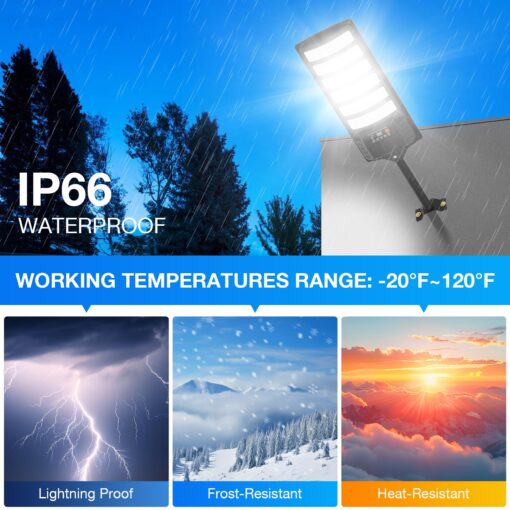 Solar Street Lights Outdoor Waterproof ,25000LM 320°Wide Angle Flood light, LED Solar Parking Light with Motion Sensor and Remote Control for Outdoor, Streets, Courtyards,Parking Garages,-4Pack - Image 6
