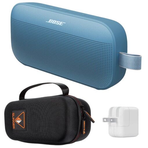 Bose New SoundLink Flex Portable Bluetooth Speaker (2nd Gen), Outdoor Speaker with Hi-Fi Audio, Up to 12 Hours Battery, Waterproof and Dustproof, with Slinger Hard Travel Case & USB Plug (Blue Dusk)