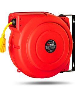ReelWorks Extension Cord Reel Retractable 12AWG x 65' Foot 3C/SJT Heavy Duty Commercial Cable Triple Tap Connector Power 15A 125VAC 1875W