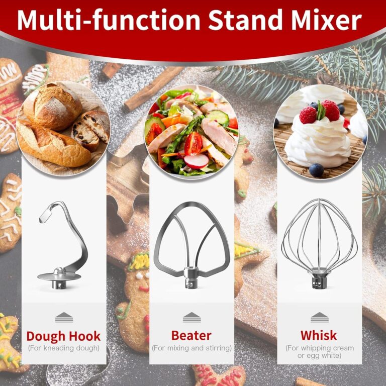 Vospeed 9 IN 1 Stand Mixer, 850W Tilt-Head Multifunctional Electric Mixer with 8 QT Stainless Steel Bowl, 1.5L Glass Jar, Meat Grinder, Hook, Whisk, Beater Dishwasher Safe (Red) - Image 8