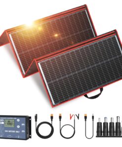 DOKIO 300W 18V Portable Solar Panel Kit Folding Solar Charger with 2 USB Outputs for 12v Batteries/Power Station AGM LiFePo4 RV Camping Trailer Car Marine…