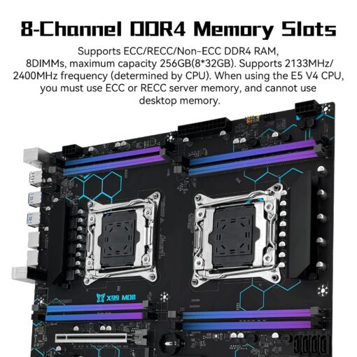 SHANGZHAOYUAN X99 Dual CPU Motherboard Intel LGA 2011-V3 Motherboard for Xeon E5 V3/V4 Series Processor (E-ATX, DDR4 Max 256GB, PCIe 3.0, NVME/NGFF M.2, SATA 6Gbps, USB 3.0, Gigabit LAN) - Image 7