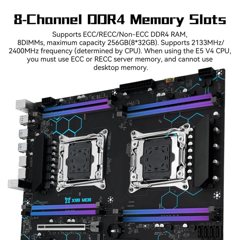 SHANGZHAOYUAN X99 Dual CPU Motherboard Intel LGA 2011-V3 Motherboard for Xeon E5 V3/V4 Series Processor (E-ATX, DDR4 Max 256GB, PCIe 3.0, NVME/NGFF M.2, SATA 6Gbps, USB 3.0, Gigabit LAN) - Image 7
