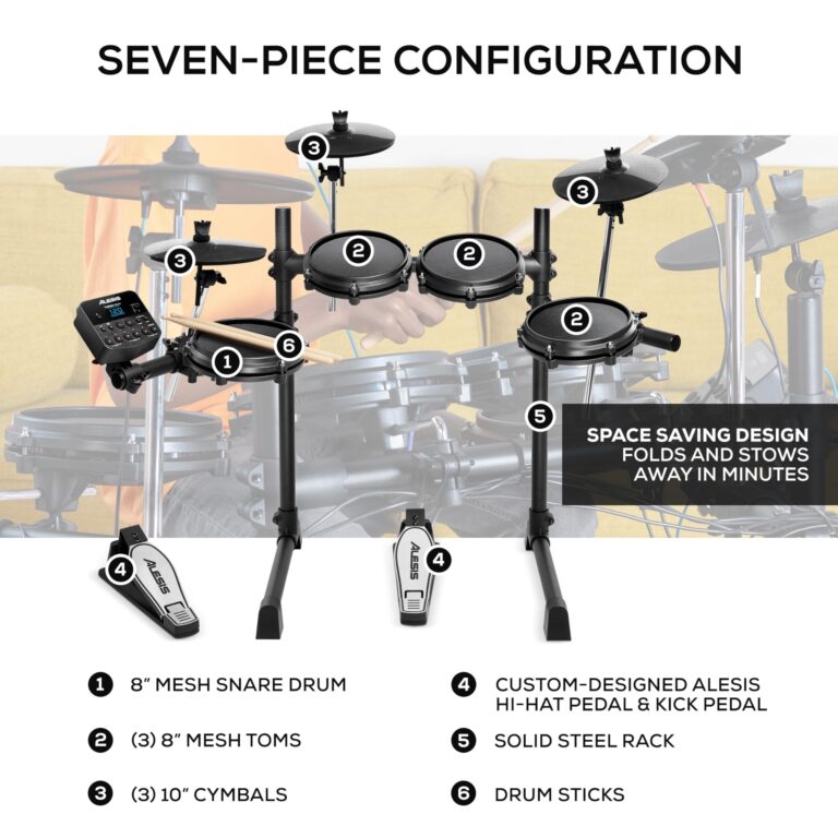 Alesis Turbo Mesh Kit – Electric Drum Set With 100+ Sounds, Quiet Mesh Drum Pads, Drum Sticks, Connection Cables, Drum Lessons - Image 15