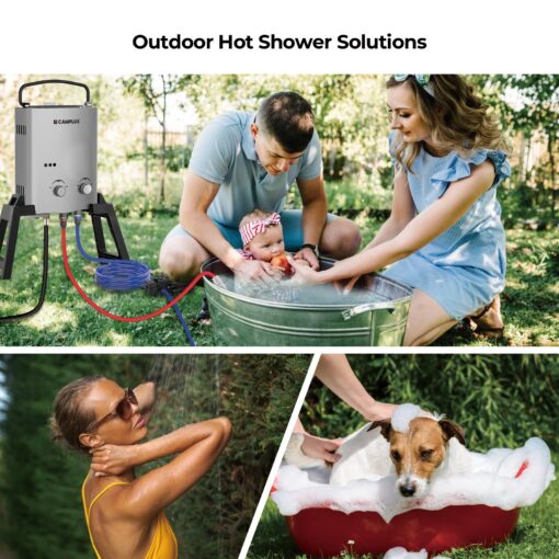 CAMPLUX 1.32 GPM Portable Outdoor Tankless Water Heater Propane Instant Hot Camping Shower Pump w/Freestanding Stand and Carry Bag, AY132GMax, Gray - Image 8
