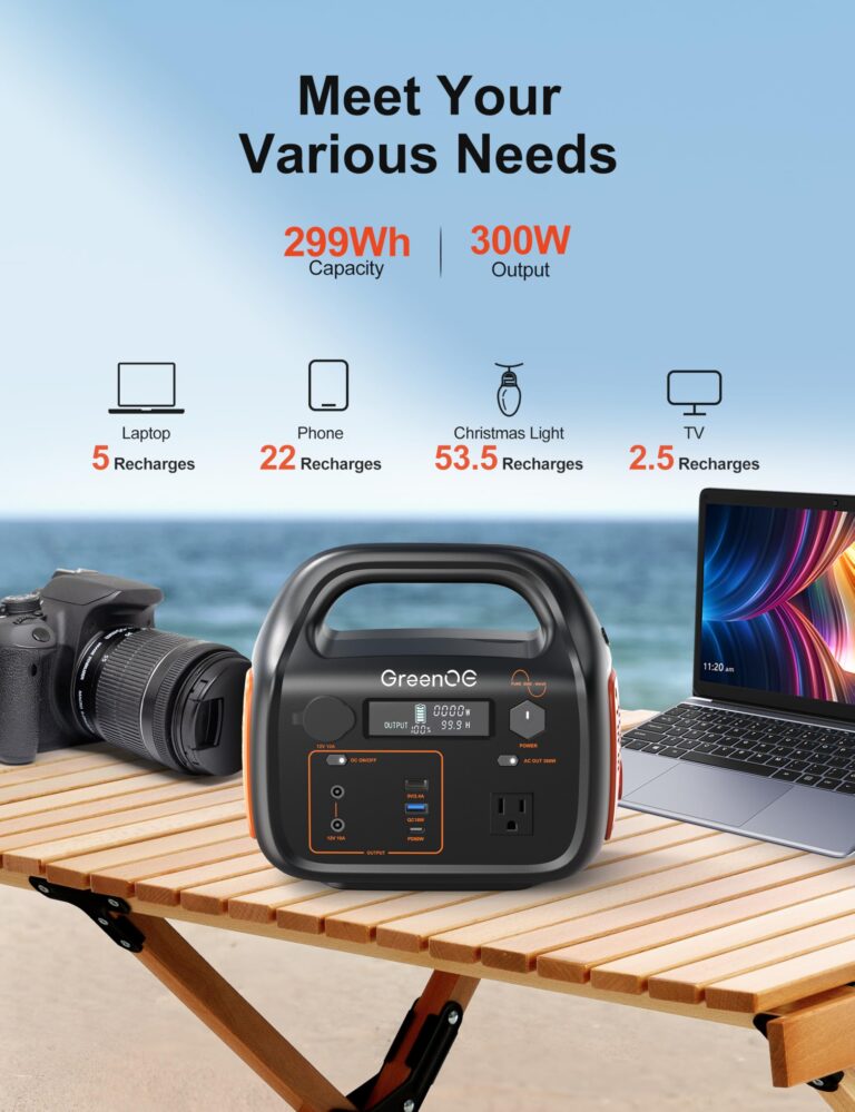 GREENOE Portable Power Station 300W 299Wh Solar Powered Generator with LED 7 Ports 120V Pure Sine Wave AC Outlet USB-C Camping Power Bank for Outdoors Travel Hunting Home Lithium Battery Backup - Image 6