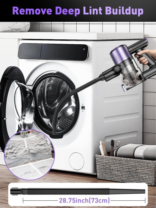 Cordless Vacuum Cleaner, 33Kpa 10-in-1 Stick Vacuum with Extra-Long Hose, Anti-Tangle Brush, Green LED Light, Lightweight Rechargeable Vacuum Cleaner for Home,Hardwood Floors,Carpets,Dryer,Vent - Image 7