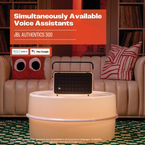 JBL Authentics 300 - Retro Style Wireless Bluetooth/WiFi Home Speaker, Built in Battery (4800mAh), Music Streaming Services via Built-in Wi-Fi, Built in Alexa and Google Assistant (Black/Gold) - Image 5