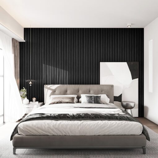 Art3d Slat Wall Panels, WPC Soundproof 3D Wall Paneling for Interior Wall Decor, TV Background, 8-Pack 96 x 6 in. Black - Image 8
