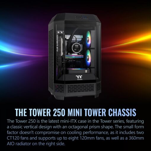 Thermaltake Tower 250 Black Mini-ITX Mini Tower; 2x120mm CT Fans Included; 360mm Radiator Support; 360mm GPU Clearance; Dual Chamber; CA-1Z9-00S1WN-00 - Image 6