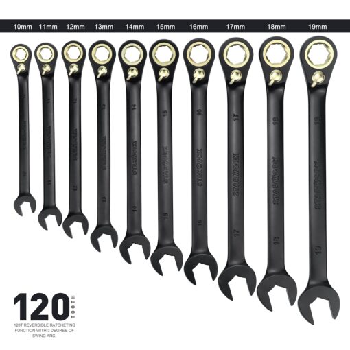 STARWORK TRUE MECHANIC™ 20 Pc. 120T Reversible Ratcheting Combination Wrench Set, Long Pattern, SAE, Metric, Professional, With Portable Roll-Up Pouch Bag - Image 5