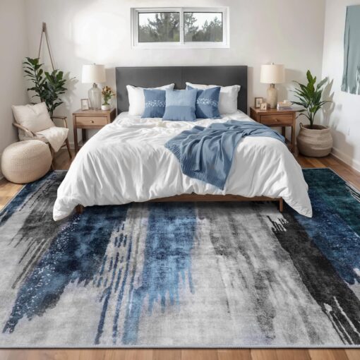 Ciicool Modern Abstract Deep Blue Gray Rug for Living Room, 8'x10' Machine Washable Area Rug Non-Slip Rug, Low-Pile Contemporary Indoor Dining Floor Carpet for Bedroom Office Under Table Home Decor - Image 9
