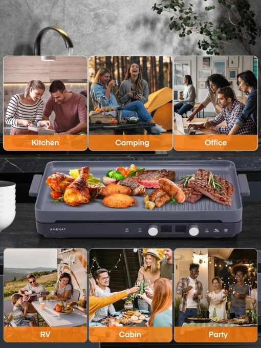 Double Induction Cooktops, Induction Cooktop 2 Burners with Removable Iron Cast Griddle Pan Non-stick, Sensor Touch 8 Power Levels, Independent Temperature Control - Image 2
