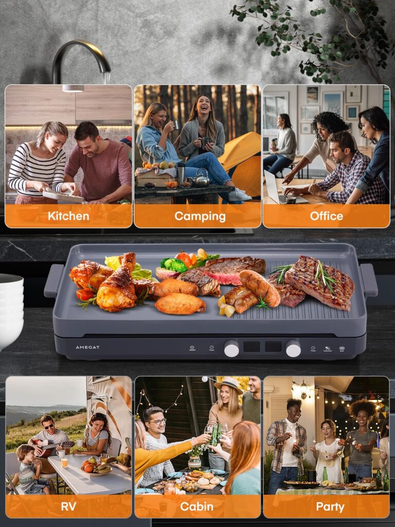 Double Induction Cooktops, Induction Cooktop 2 Burners with Removable Iron Cast Griddle Pan Non-stick, Sensor Touch 8 Power Levels, Independent Temperature Control - Image 2