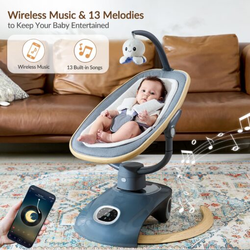 VaVaSoo Electric Baby Swing Newborn for Infants with 5 Speeds, Multi Motion 3D Baby Rocker for Girl Boy Swingset Indoor with 13 Melodies & Wireless Music, Remote Control, Dark Gray - Image 7