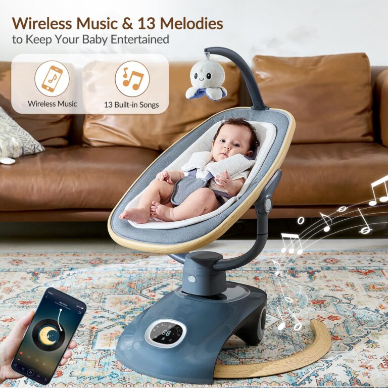 VaVaSoo Electric Baby Swing Newborn for Infants with 5 Speeds, Multi Motion 3D Baby Rocker for Girl Boy Swingset Indoor with 13 Melodies & Wireless Music, Remote Control, Dark Gray - Image 7