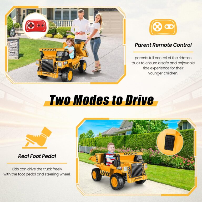 Hikole Ride on Dump Truck for Kids, Electric Cars with Remote Control, Dump Bed, Shovel, Bluetooth, Music Player, Ride on Construction Vehicles for Kids 4-8, Yellow - Image 7