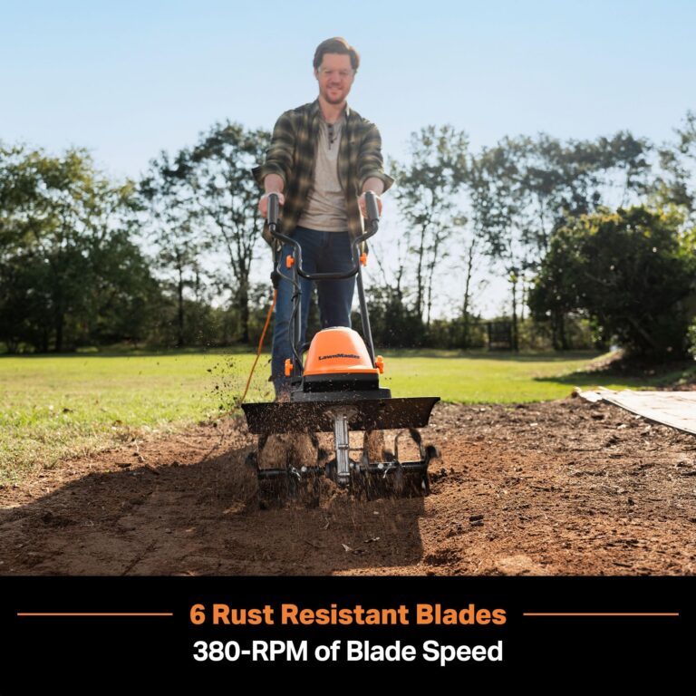 LawnMaster TE1318W1 Corded Electric Tiller 13.5-Amp 18-Inch Orange - Image 7