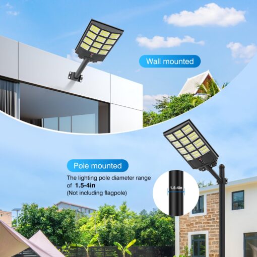 3000W Solar Street Lights Outdoor, Wide Angle Commercial Solar Lights Outdoor Dusk to Dawn, 6500K Flood Light Outdoor with Motion Sensor, IP66 Waterproof LED Street Light for Parking Lot, Yard 2PACK - Image 5