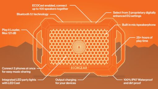 ECOXGEAR Defender: Outdoor Portable Bluetooth Speaker, 121dB Massive Sound, Waterproof and Drop Proof, with LED Party Lights, Pair up to 100, 25+ Hours Playtime (Black Oak) - Image 4