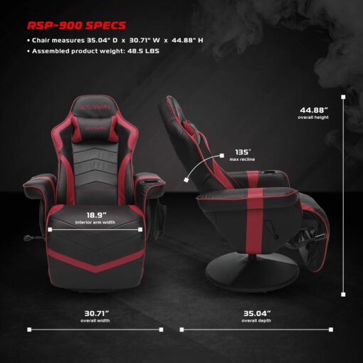 RESPAWN 900 Gaming Recliner - Video Games Console Recliner Chair, Computer Recliner, Adjustable Leg Rest and Recline, Recliner with Cupholder, Reclining Gaming Chair with Footrest - Red - Image 2