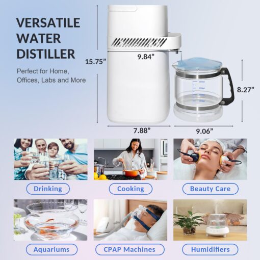 Intelligent Water Distiller Machine for Home-1.1 Gal Home Countertop Distilled Water Maker with Real-time Monitoring for Distilling, 750W Distiller Maker Purifier with 4L Glass Container for Table - Image 3