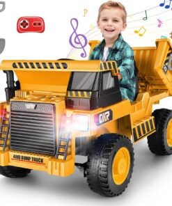 Hikole Ride on Dump Truck for Kids, Electric Cars with Remote Control, Dump Bed, Shovel, Bluetooth, Music Player, Ride on Construction Vehicles for Kids 4-8, Yellow