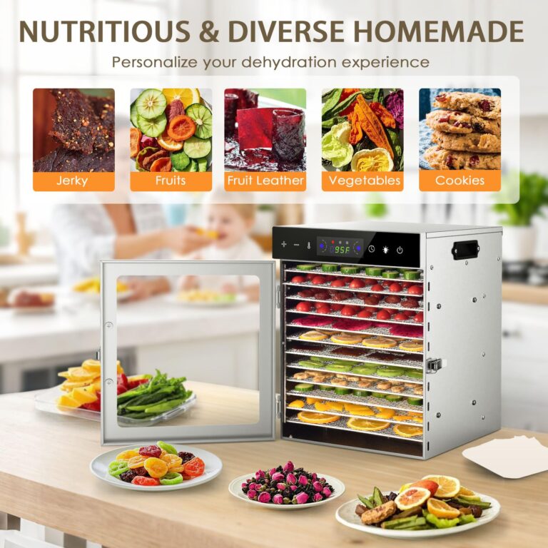 HOPERAN Food Dehydrator, 12 Stainless Steel Trays Dehydrators for Food and Jerky, Herbs, Fruit, Dehydrator Machine with Digital Timer and Temperature Control, Overheat Protection, Recipe Book Included - Image 4