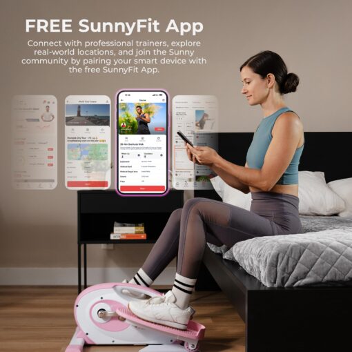 Sunny Health & Fitness Smart Pink Under-Desk Elliptical Trainer, Mini Pedal Exerciser for Home/Office Workout, Portable Machine for Seniors Training, Exclusive Bluetooth Link to SunnyFit App - P2420 - Image 5