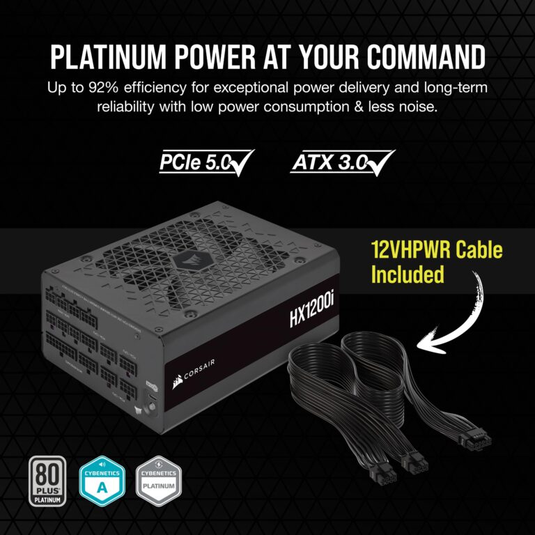 CORSAIR HX1200i Fully Modular Ultra-Low Noise ATX Power Supply - ATX 3.0 & PCIe 5.0 Compliant - Fluid Dynamic Bearing Fan - CORSAIR iCUE Software Compatible - 80 Plus Platinum Efficiency - Black - Image 6
