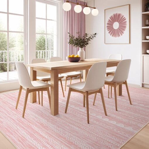 Pink Rugs for Bedroom Girls: 8x10 Washable Boho Large Neutral Cute Soft Area Rug Modern Indoor Floor Non Slip Accent Carpet for Living Room Nursery Kids Playroom Preppy Room Dorm Baby Room Decor - Image 3