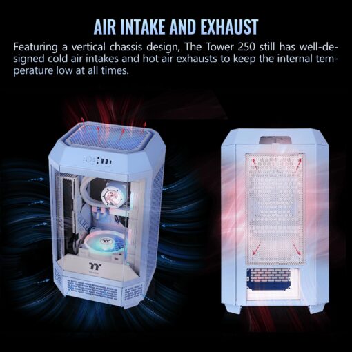 Thermaltake Tower 250 Hydrangea Blue Mini-ITX Mini Tower; 2x120mm CT Fans Included; 360mm Radiator Support; 360mm GPU Clearance; Dual Chamber; CA-1Z9-00SFWN-00 - Image 3