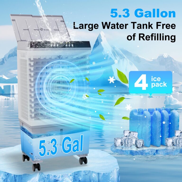 Uthfy Swamp Cooler Air Conditioner, Evaporative Air Cooler with 5.3 Gallon Water Tank, 4 Ice Box, Remote, 12H Timer, 120°Oscillation, Portable Cooling Fan with 3 Speeds for Bedroom Home Office - Image 4