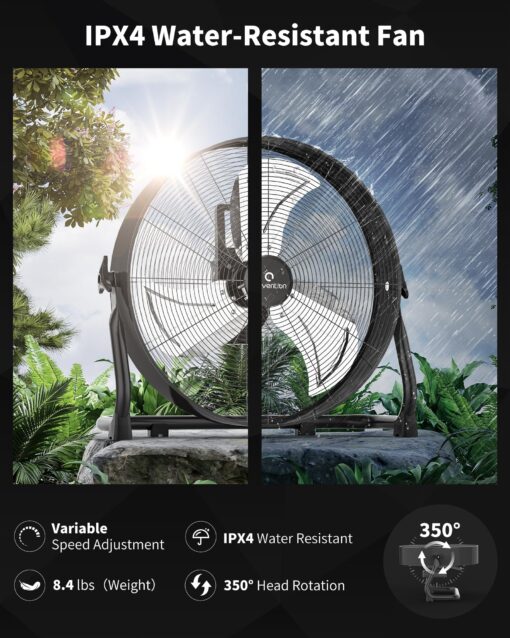 Airvention 15600mAh Rechargeable Battery Operated Drum Fan,16 inch Black Industrial High Velocity Floor Fan, Camping Fan for Gym Garage Outdoor Indoor, AI-F601 - Image 3