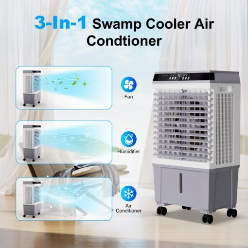 Uthfy Swamp Cooler Air Conditioner, Evaporative Air Cooler with 5.3 Gallon Water Tank, 4 Ice Box, Remote, 12H Timer, 120°Oscillation, Portable Cooling Fan with 3 Speeds for Bedroom Home Office - Image 5
