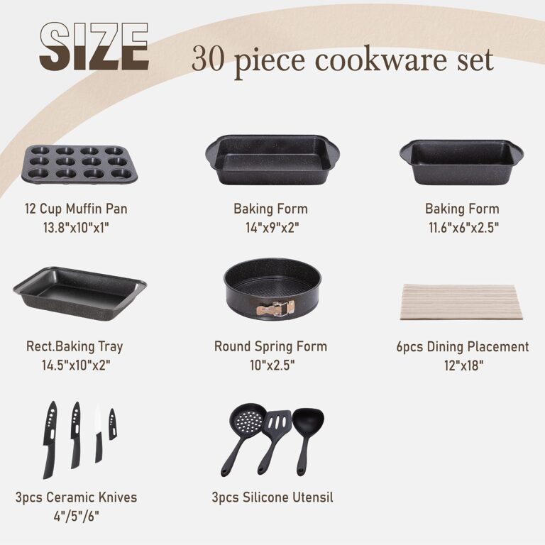 Kitchen Induction Cookware & Bakeware Set - 30 Piece Black Granite Cooking Pans Set, Non-Stick Pots and Pans Set - Image 3