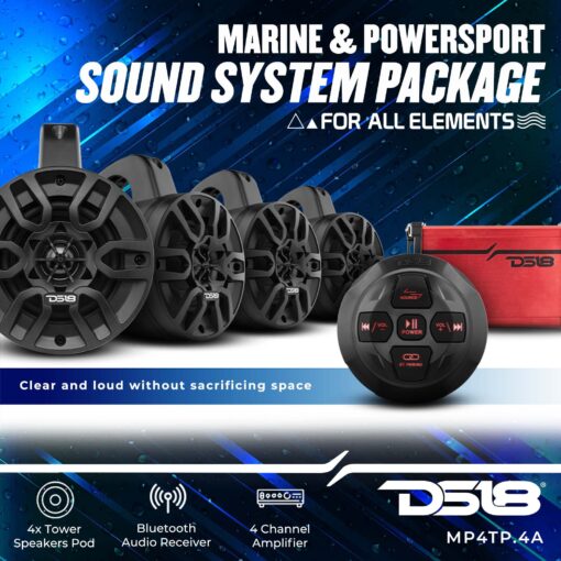 DS18 MP4TP.4A 4" 600W Bluetooth Marine Tower Speakers with Amplifier and Remote - Image 9
