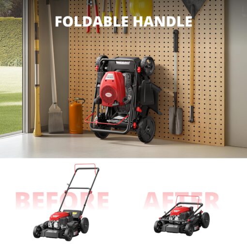 AMERISUN 21" Gas Lawn Mower, 144cc Engine, 2-in-1 Mulching & Side Discharge, 6-Position Height Adjustment, Foldable Handles for Lawn, Yard, and Garden Maintenance - Image 2