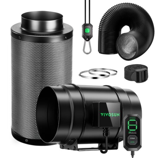 VIVOSUN Smart Air Filtration G8 Kit 8", AeroZesh G8 Inline Duct Fan with E12 Speed Controller, Carbon Filter & 25' Ducting, Cooling & Ventilation System for Grow Tents, Indoor Gardening, Hydroponics