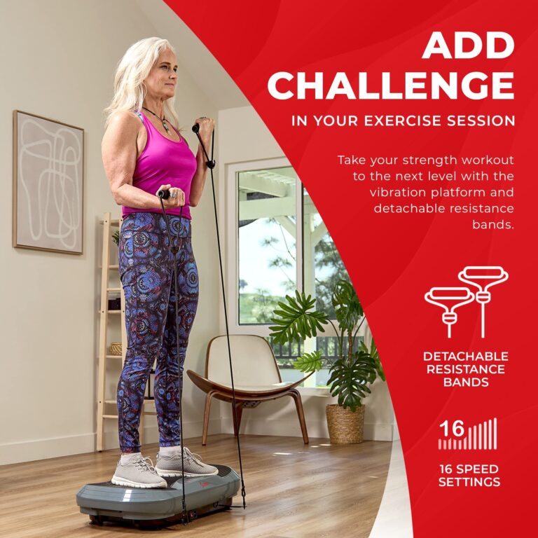Sunny Health & Fitness 3D Vibration Plate Exercise Platform with Dual Resistance Bands - Total Body Shaker Machine with 16 Speed Settings and 3 Vibration Modes – SF-VP822057 - Image 6