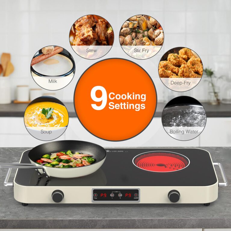 GIHETKUT Electric Cooktop, 2200W 110V Electric burner, Electric Stove Top with 2 Handle, 2 Burner Electric Cooktop with 9 Power Settings,Knob Control Child Safety Lock & Timer. - Image 6
