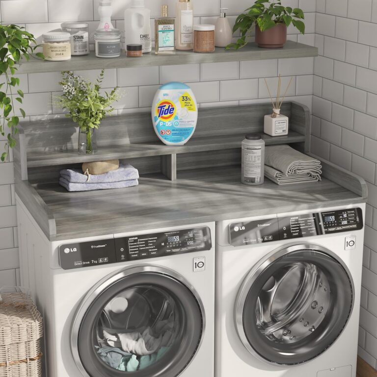 Corbyles 2-Tier Washer Dryer Countertop with 2.75"H Edge Rails, 54" W x 27.55" D Laundry Countertop for Folding Clothes, Washer and Dryer Topper with Non-Slip Pad (Stripe Gray) - Image 8