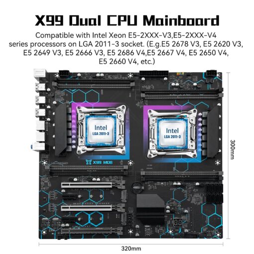 SHANGZHAOYUAN X99 Dual CPU Motherboard Intel LGA 2011-V3 Motherboard for Xeon E5 V3/V4 Series Processor (E-ATX, DDR4 Max 256GB, PCIe 3.0, NVME/NGFF M.2, SATA 6Gbps, USB 3.0, Gigabit LAN) - Image 8